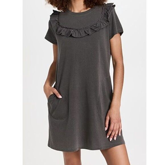Clare V. Charlotte Ruffle Tshirt Dress Faded Grey size Medium - Picture 1 of 12
